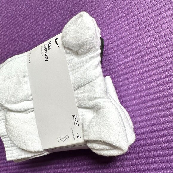 6 Pairs Nike Cotton Crew Sock Dri-Fit White Mens 6-8 M Women 6-10 Cushioned - Picture 3 of 4